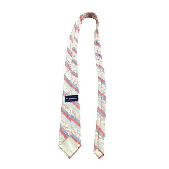 Claybrooke Mens Striped Red Blue and White Necktie 100% Silk - Picture 3 of 3